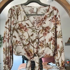 H&M Cream and Brown Blouse